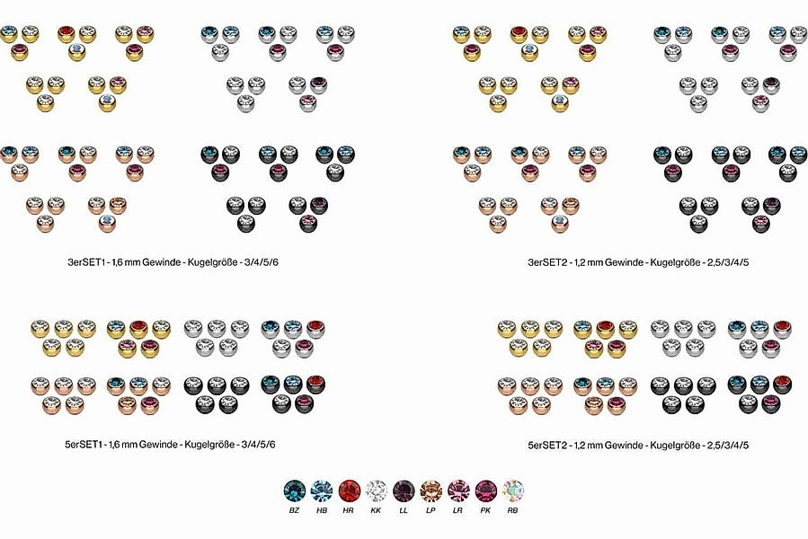 PIERCINGLINE Piercing-Set SET Chirurgenstahl Schraubkugel KRISTALL günstig online kaufen
