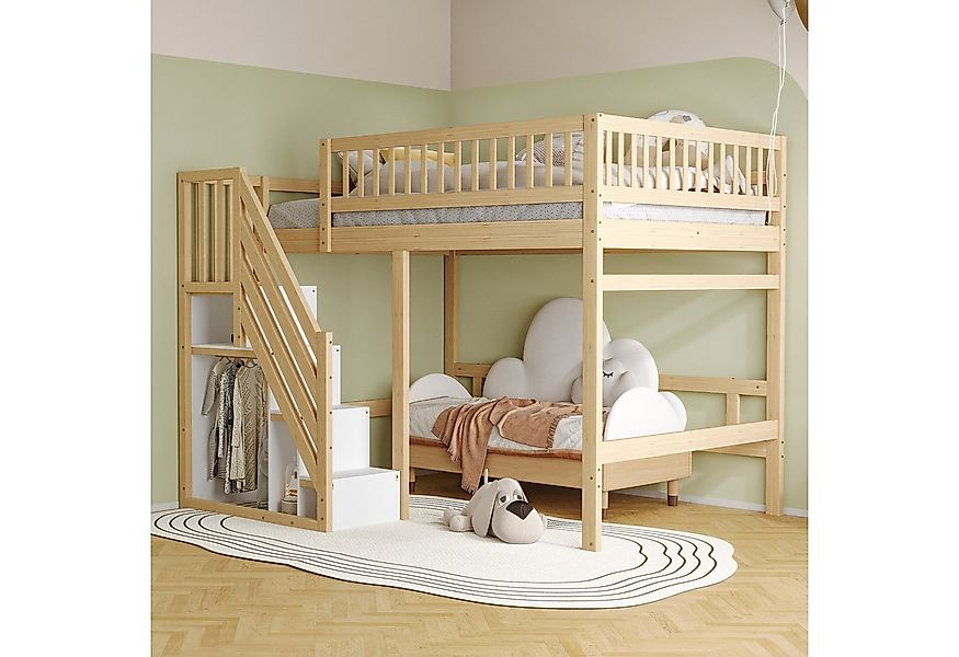 Merax Hochbett (Jugendbett mit Rausfallschutz und Lattenrost, 1-St) Etagenb günstig online kaufen