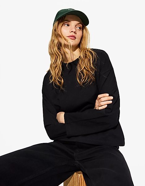 Bershka Langarmshirt Aus Baumwolle Damen Xs Schwarz günstig online kaufen