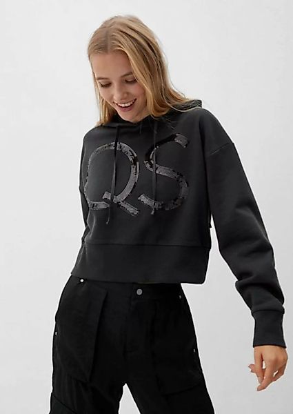 QS Sweatshirt Kapuzenpullover mit Pailletten-Logo Pailletten günstig online kaufen
