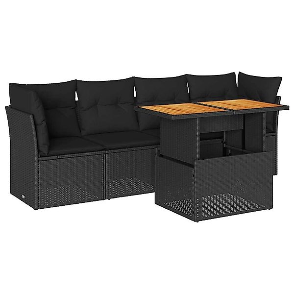 vidaXL 5-Tlg Garten-Sofagarnitur mit Kissen Schwarz Poly Rattan 3326876 günstig online kaufen