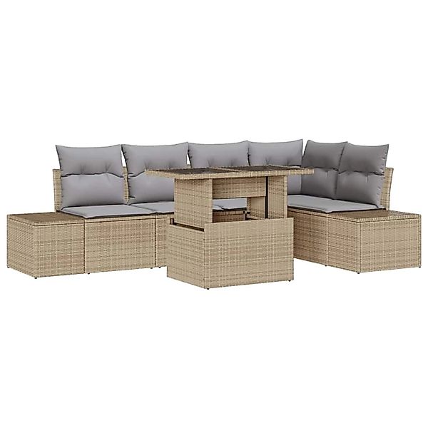 vidaXL 6-Tlg Garten-Sofagarnitur mit Kissen Beige Poly Rattan 3357923 günstig online kaufen