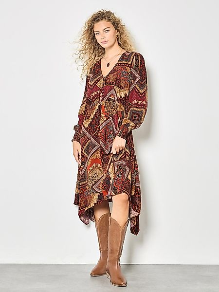 Apricot Druckkleid Midikleid mit asymmetrischem Saum günstig online kaufen