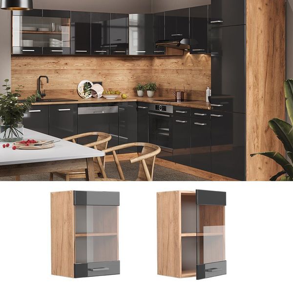 Vicco Glashängeschrank R-Line, Anthrazit Hochglanz/Goldkraft Eiche, günstig online kaufen
