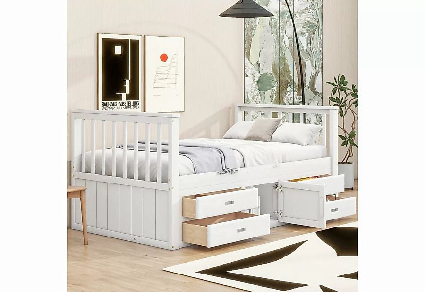 Odikalo Kinderbett 90x200cm Einzelbett Podestbett mit 4 Schubladen Stauschr günstig online kaufen