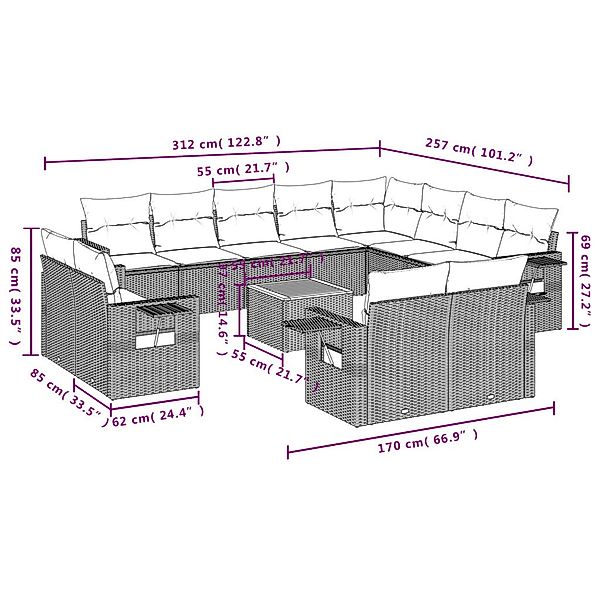 vidaXL Gartenlounge-Set 13-tlg. Garten-Sofagarnitur mit Kissen günstig online kaufen