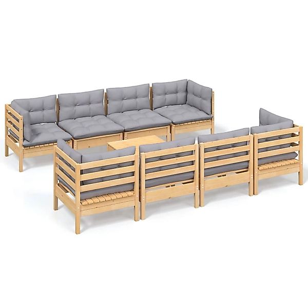 vidaXL 9-Tlg Garten-Lounge-Set mit Grauen Kissen Kiefer Massivholz 3096165 günstig online kaufen