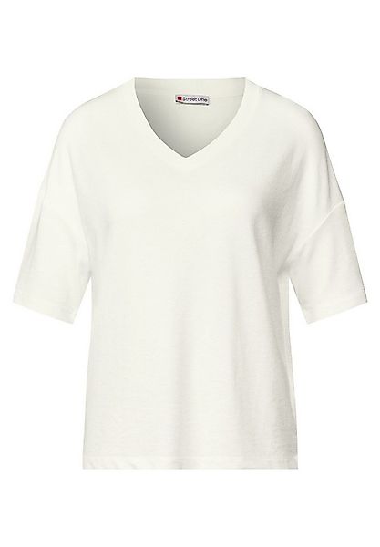 STREET ONE T-Shirt - Kurzarmshirt mit V-Ausschnitt in Strickoptik günstig online kaufen