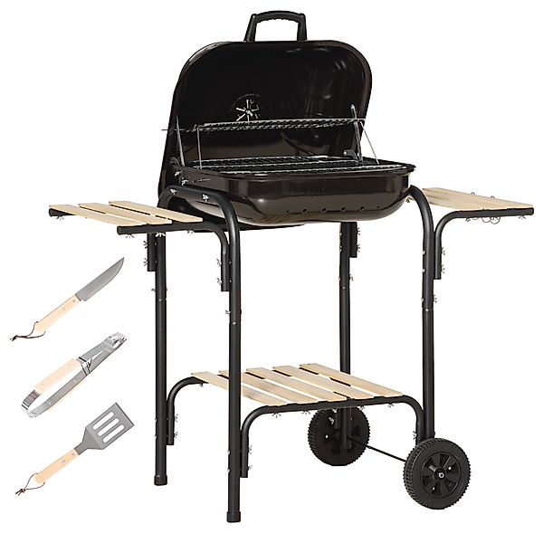 Outsunny Holzkohlegrill mit Ablagen und Rädern, Grill mit Deckel und Luftei günstig online kaufen