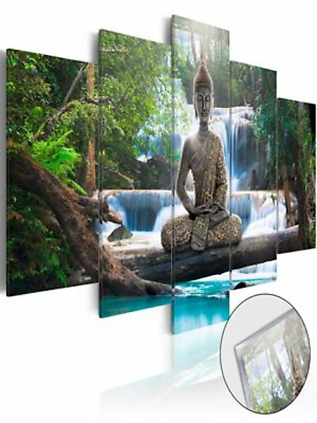 artgeist Acrylglasbild Buddha and Waterfall [Glass] mehrfarbig Gr. 100 x 50 günstig online kaufen