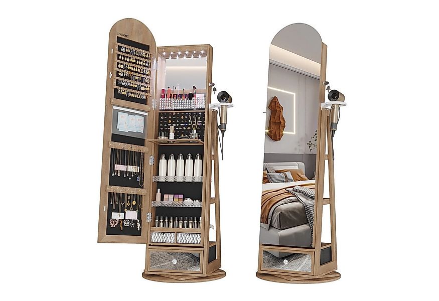 LVSOMT Schmuckschrank 360° Drehbar, LED Bogen Schmuckschrank mit Spiegel, 1 günstig online kaufen