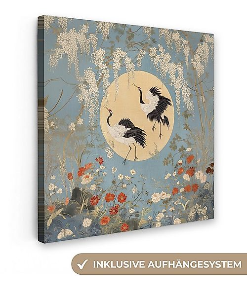 OneMillionCanvasses® Leinwandbild Kraniche - Mond - Blumen - Blau, Fotodruc günstig online kaufen