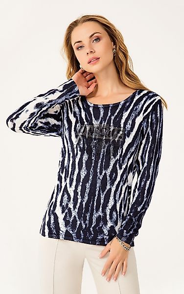 Passioni Strickpullover mit Animalprint und Strasstext günstig online kaufen