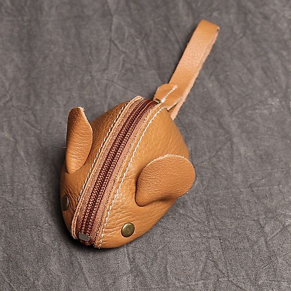 YUBRO-STUDIO Geldbörse Handgefertigte Leder-Münztasche Mausform Zipper günstig online kaufen