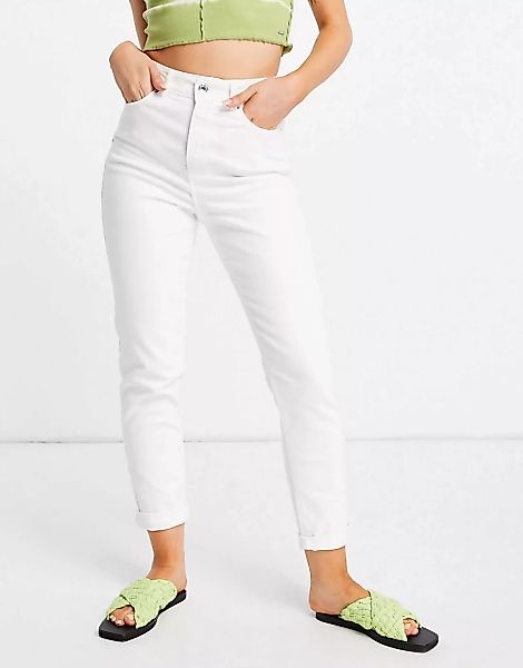 New Look – Mom-Jeans in Weiß mit betonter Taille günstig online kaufen