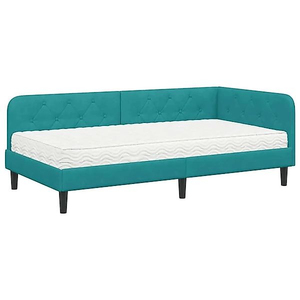 vidaXL Eckbettgestell mit Matratze Türkis 100 x 200 cm Samt 3394172 günstig online kaufen