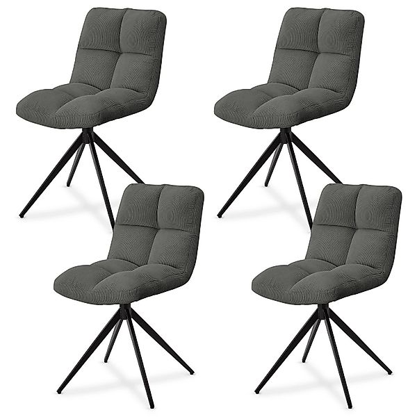 Juskys Drehstuhl Dallas 4er Set Cord Hellgrau günstig online kaufen