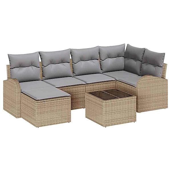 vidaXL Garten-Sofa-Set mit Kissen 7-Tlg Beige Hellgrau Poly Rattan 3354789 günstig online kaufen