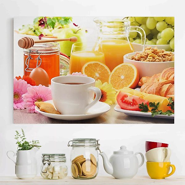 Leinwandbild Küche - Querformat Sommerlicher Frühstückstisch günstig online kaufen