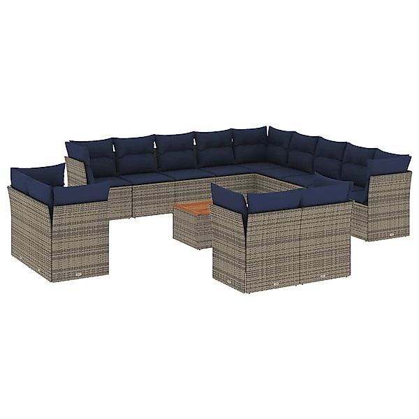 vidaXL 14-Tlg Garten-Sofagarnitur mit Kissen Grau Poly Rattan 3256292 günstig online kaufen