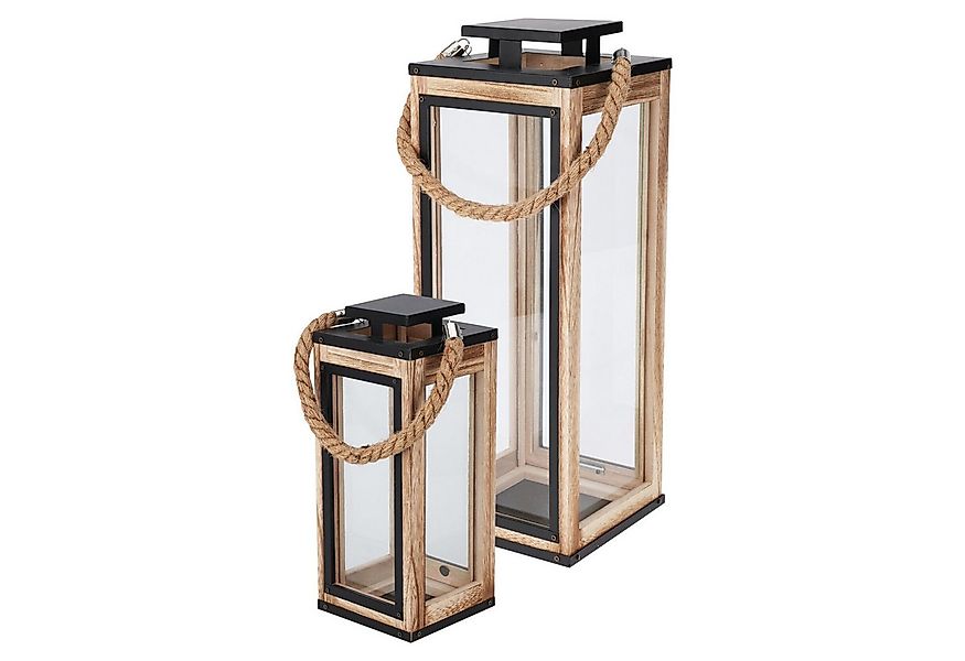 Mojawo Laterne 2-teiliges Laternen-Set aus Holz mit Metalldach Deko-Laterne günstig online kaufen