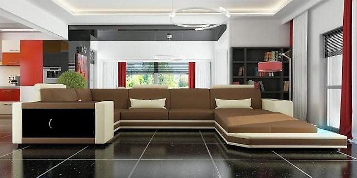 JVmoebel Wohnlandschaft Wohnlandschaft Ledersofa Couch Ecksofa mit Beleucht günstig online kaufen