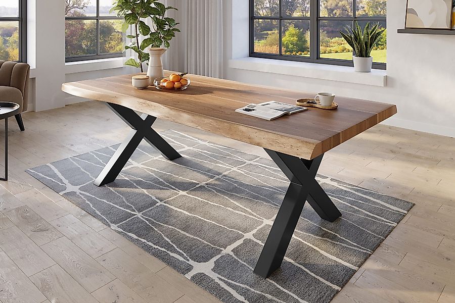 Trelevo® Baumkantentisch Akazienholz, natürliche Baumkante, Metallgestell günstig online kaufen