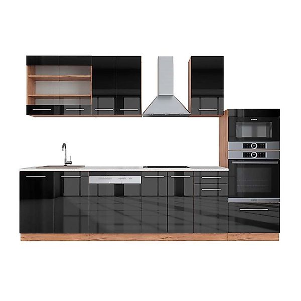 Vicco Fame-Line Küchenzeile Anthrazit Hochglanz/Goldkraft Eiche 300 cm mit günstig online kaufen