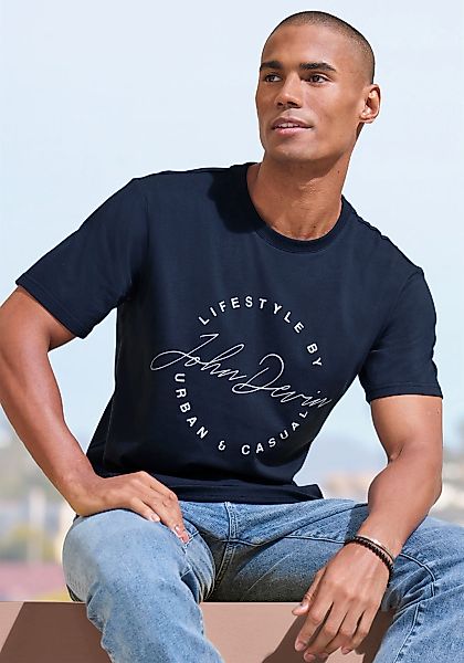 John Devin T-Shirt, Rundhalsshirt mit Print aus reiner Baumwolle günstig online kaufen