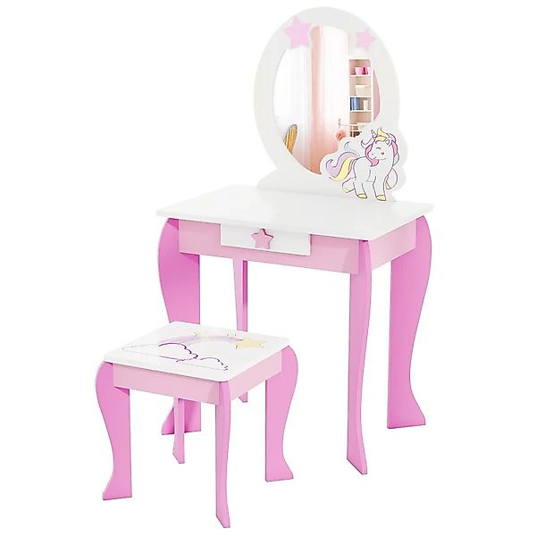 Costway Kinder Schminktisch mit Hocker & Schublade für 3-7 Jahre Pink günstig online kaufen
