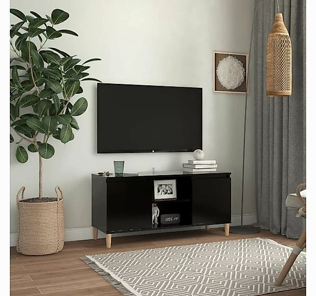 vidaXL TV-Schrank TV-Schrank mit Massivholz-Beinen Schwarz 103,5x35x50 cm L günstig online kaufen