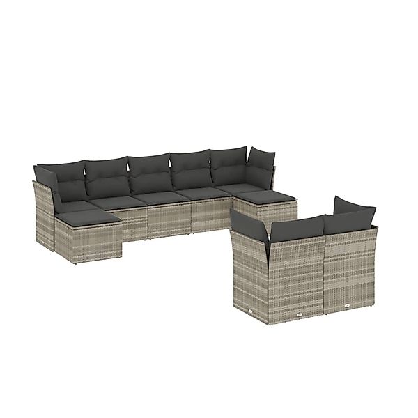 vidaXL 9-Tlg Garten-Sofagarnitur mit Kissen Hellgrau Poly Rattan 3250151 günstig online kaufen
