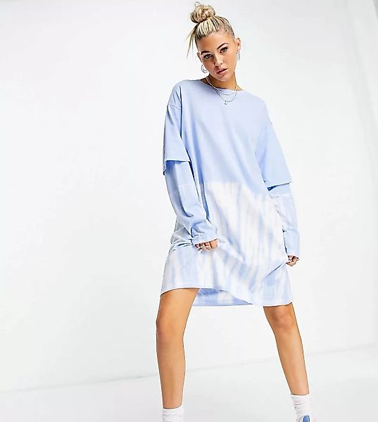 Weekday – Tracy – Langärmliges T-Shirt-Kleid in Blau mit Batikmuster günstig online kaufen