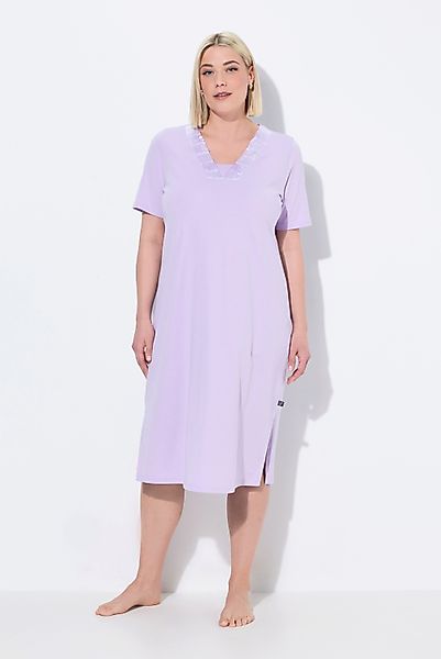 Ulla Popken Nachthemd Nachthemd Satin-Zierblende V-Ausschnitt günstig online kaufen