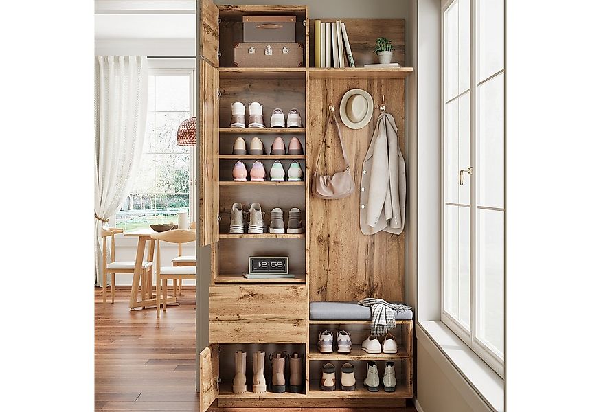 BlingBin Garderobenschrank Kompaktgarderobe mit Spiegel und Sitzbank (1-St. günstig online kaufen