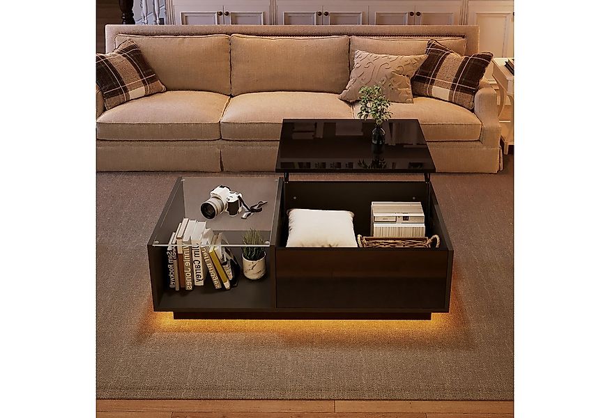 Merax Couchtisch höhenverstellbar Sofatisch mit Hebefunktion und Stauraum ( günstig online kaufen