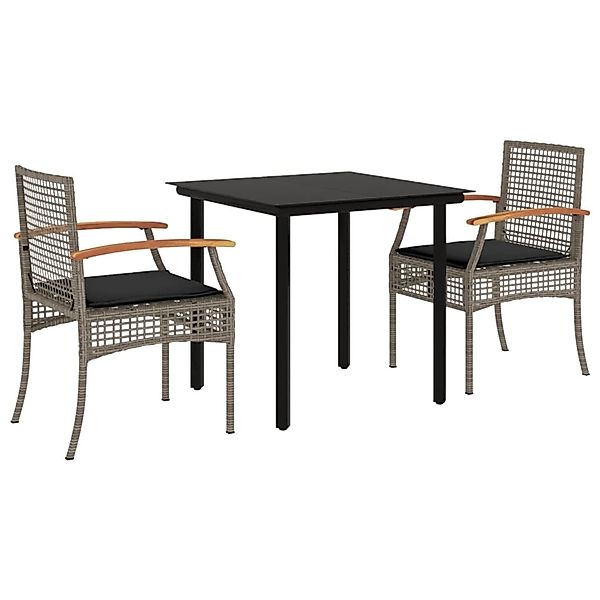 vidaXL 3-Tlg Garten-Essgruppe mit Kissen Grau Poly Rattan 3213617 günstig online kaufen