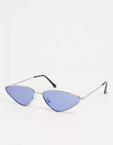Pieces – Abgeschrägte Cat-Eye-Sonnenbrille in Silber günstig online kaufen
