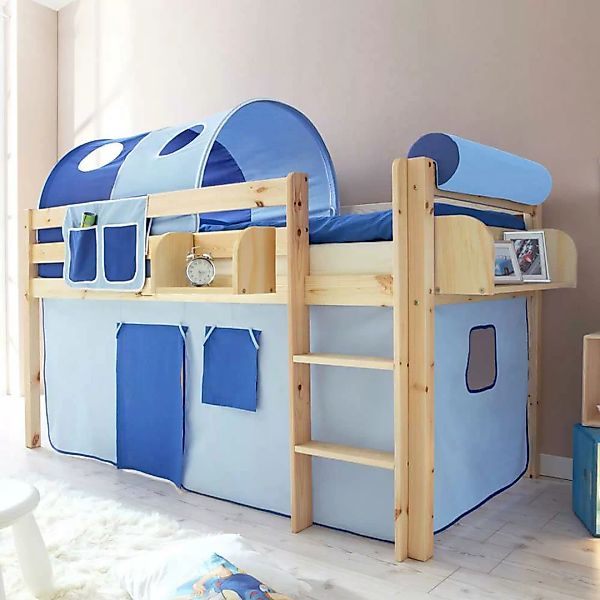 Kinderhochbett mit Regal Vorhang günstig online kaufen