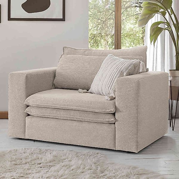 Cord Polstersessel Beige in modernem Design 125 cm breit günstig online kaufen