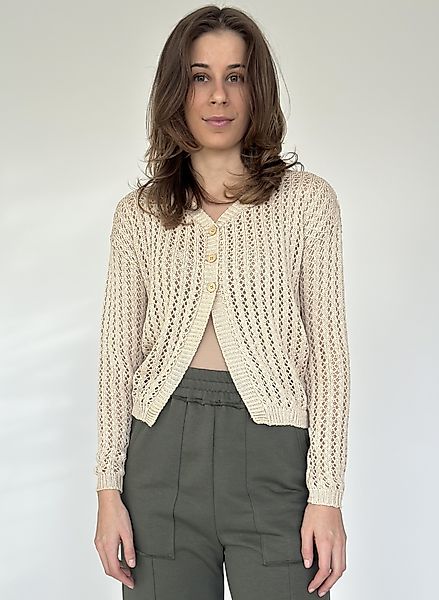 Zuckerwatte Ajourstrickjacke kurze modische Form aus günstig online kaufen