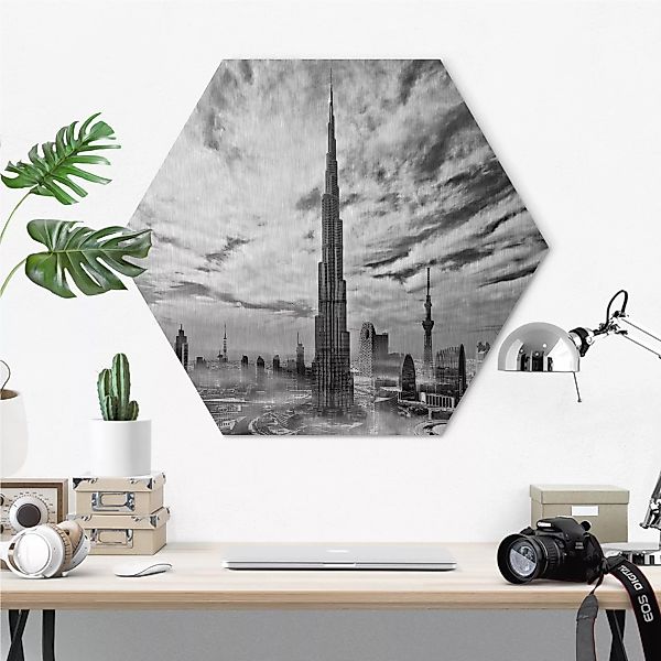 Hexagon-Alu-Dibond Bild Dubai Super Skyline günstig online kaufen