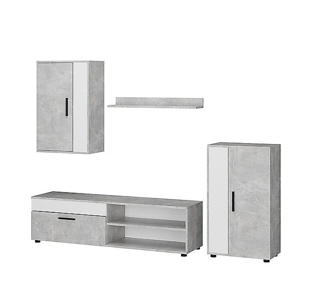 Vicco Wohnwand Berno, Beton/Weiß, 4er Set, (4-St., 4-er Set) günstig online kaufen
