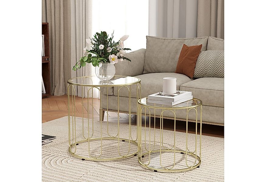 HOMCOM Couchtisch Beistelltisch mit Metallgestell, Stapelbar (Wohnzimmertis günstig online kaufen
