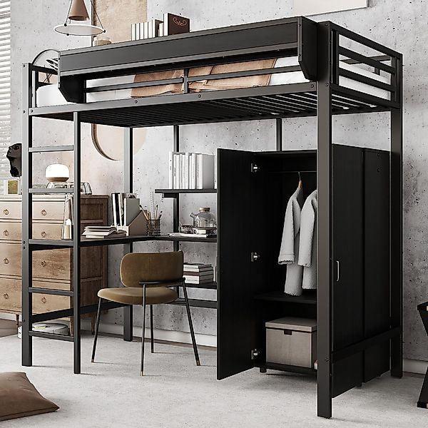 TavilaEcon Hochbett mit Tisch & Kleiderschrank günstig online kaufen