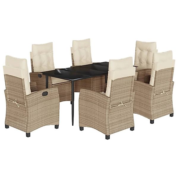 vidaXL 7-Tlg Garten-Essgruppe mit Kissen Beige Poly Rattan 3212807 günstig online kaufen