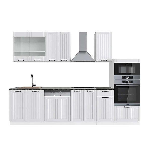 Vicco Fame-Line Küchenzeile Weiß Landhaus/Weiß 300 cm mit HochschrankAP Ant günstig online kaufen