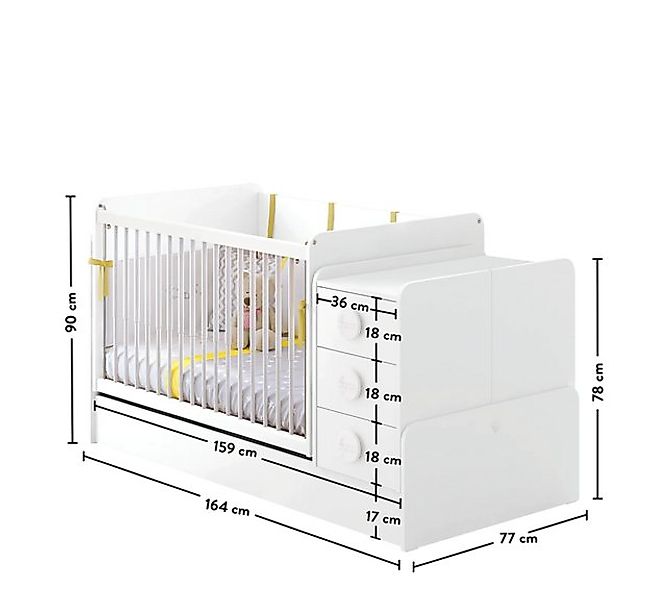 Möbel-Zeit Babybett mit Schaukelfunktion, umbaubar zum Kinderbett + Tisch + günstig online kaufen