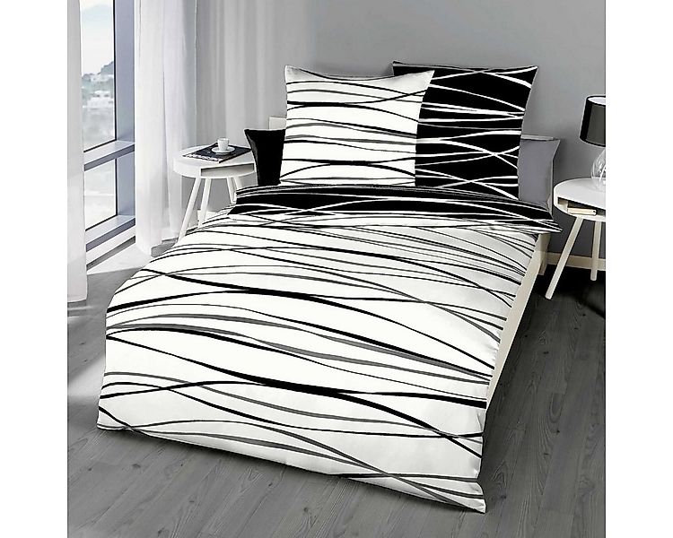 TRAUMSCHLAF Bettwäsche Bibermotion black&white, Biber, 2 teilig, warme weic günstig online kaufen