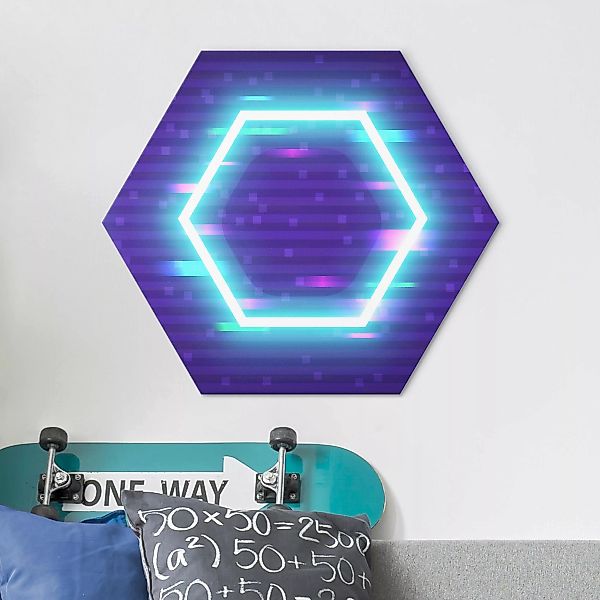 Hexagon-Alu-Dibond Bild Geometrisches Hexagon in Neonfarben günstig online kaufen